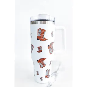 40 oz White Western Boot Tumbler