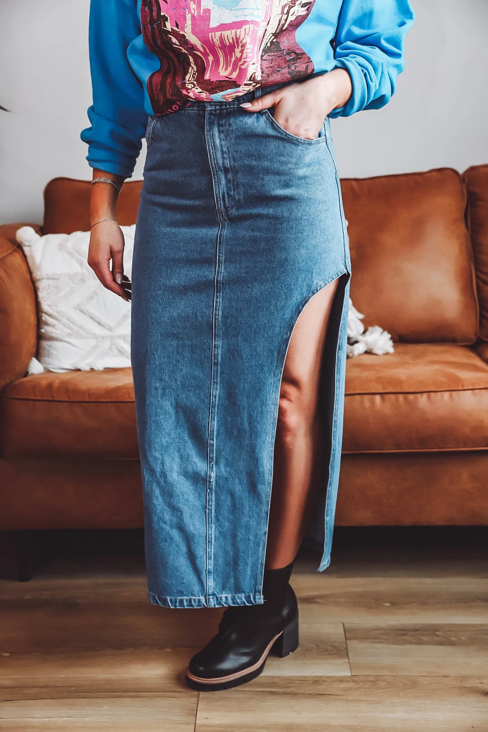 Ava Denim Midi Skirt