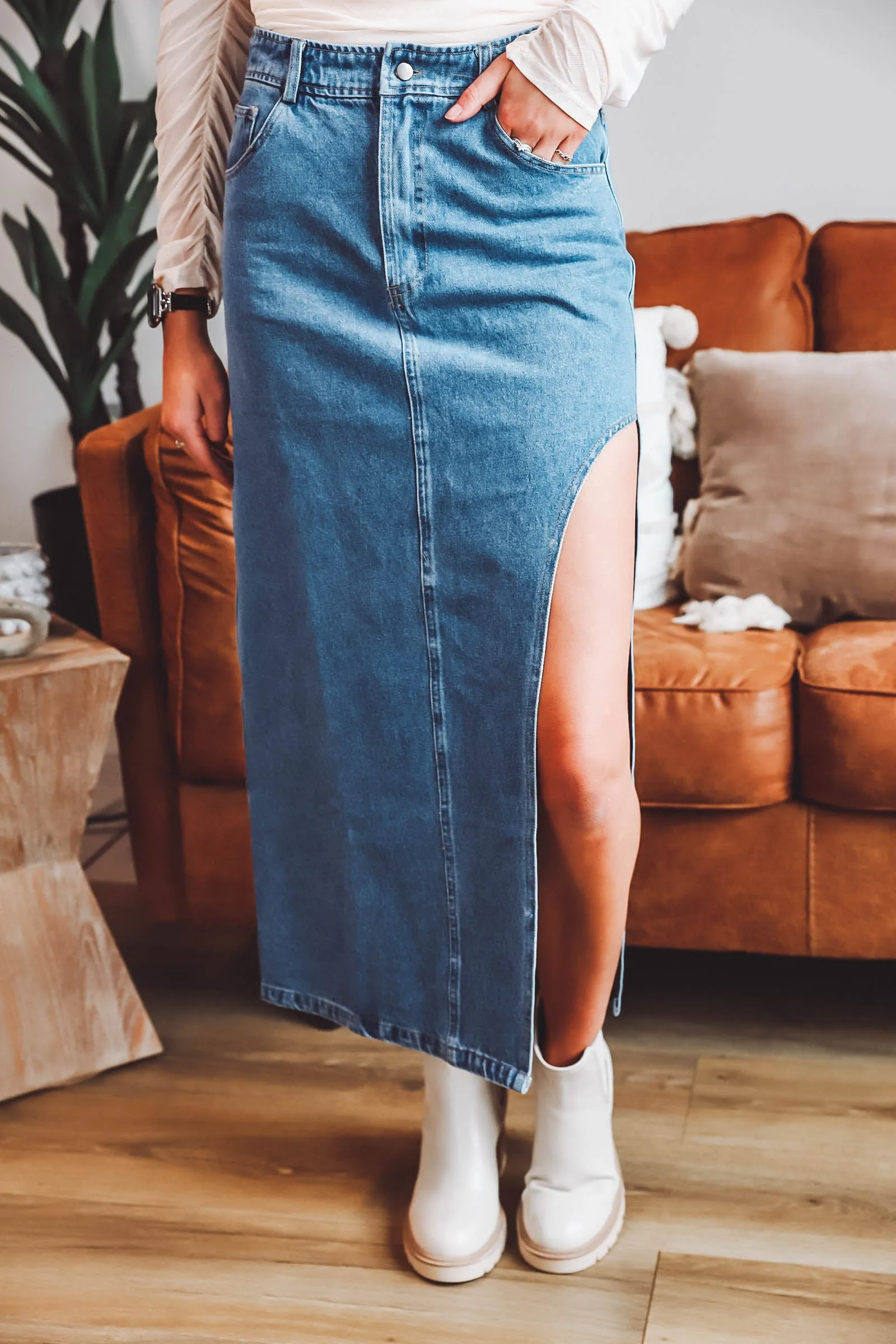 Ava Denim Midi Skirt