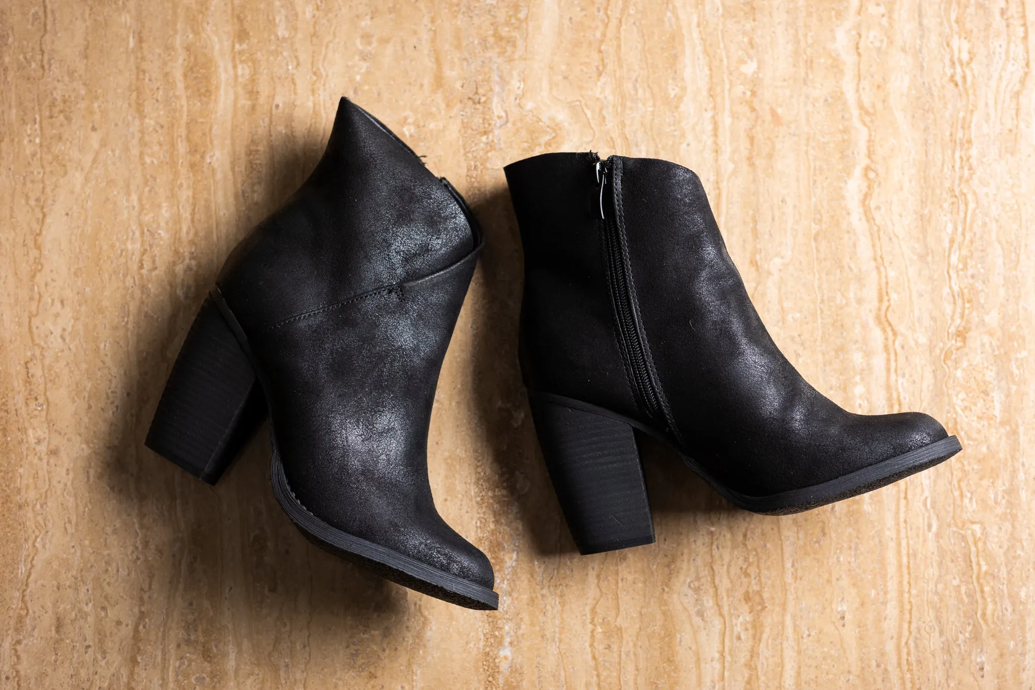 Bennington Asymmetrical Fold Over Ankle Boot in Black