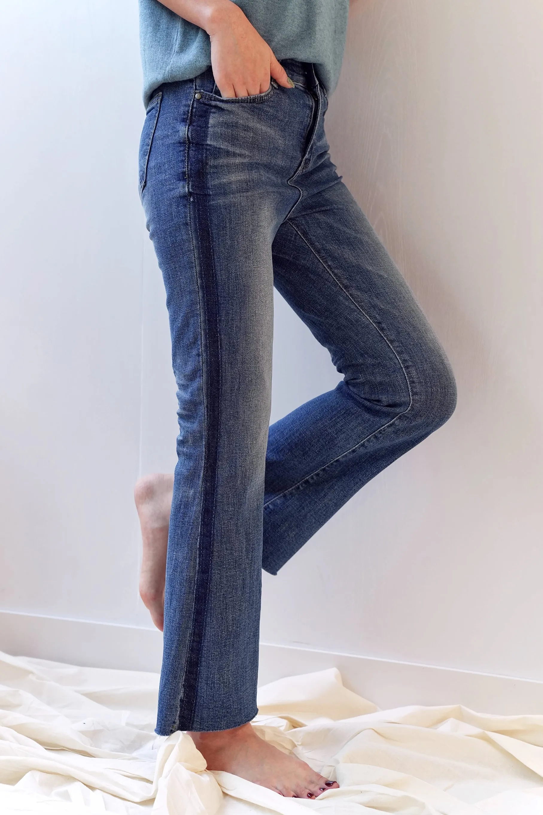 Betsy Contrast Denim Jeans, Deep Blue