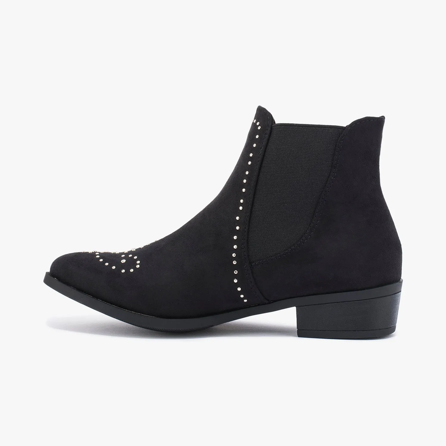 Black Faux Suede Stud Detail Chelsea Ankle Boot