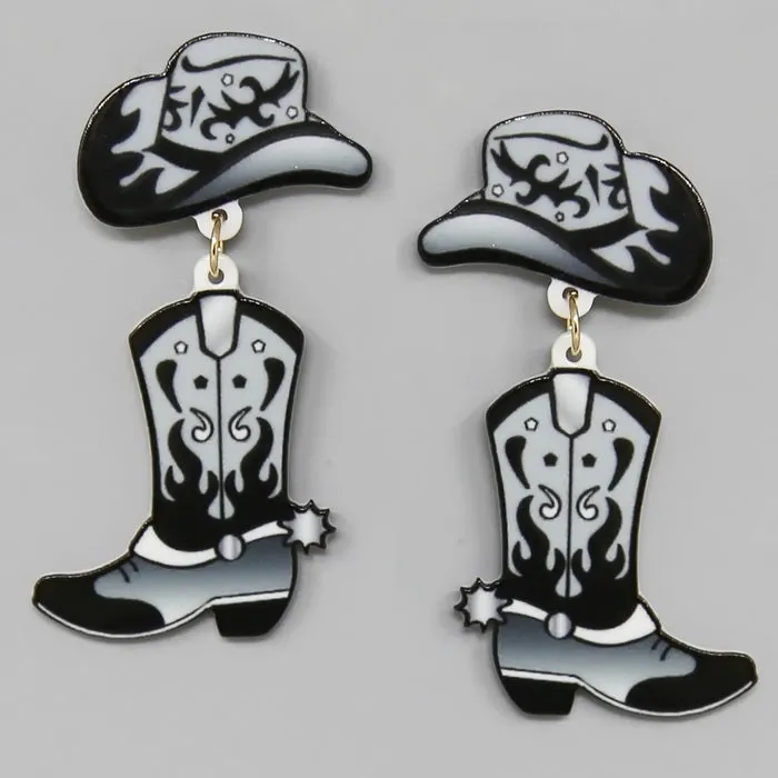 Cowgirl Hat & Boot Acrylic Drop Earrings