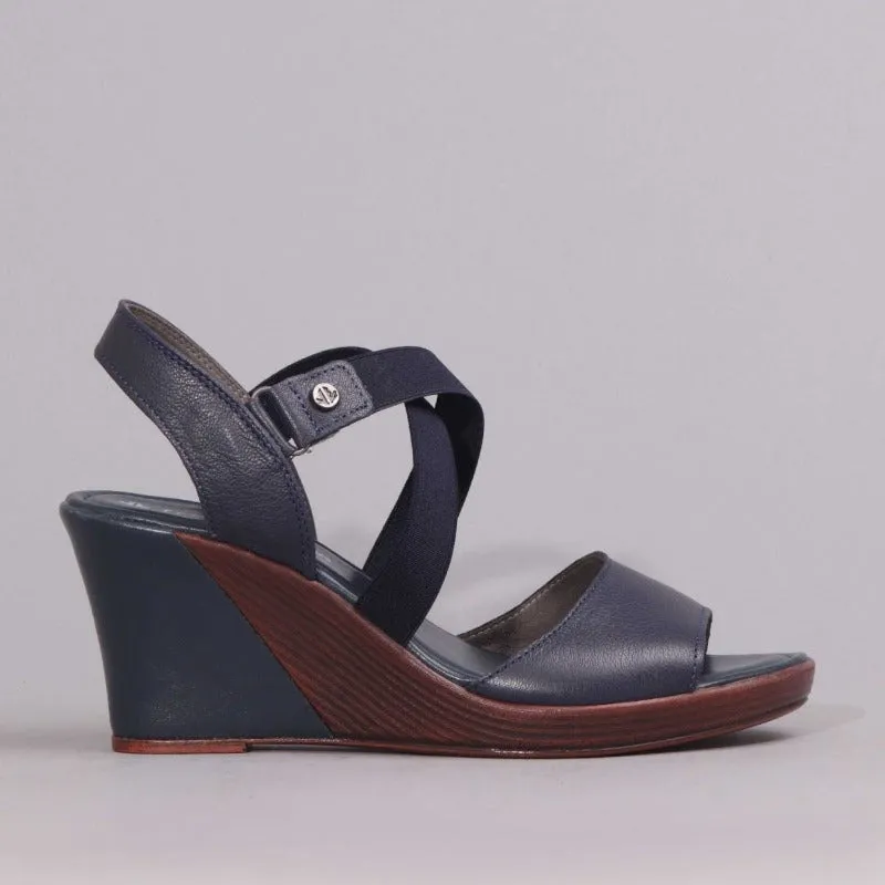 Crossover Wedge Sandal in Navy - 12288