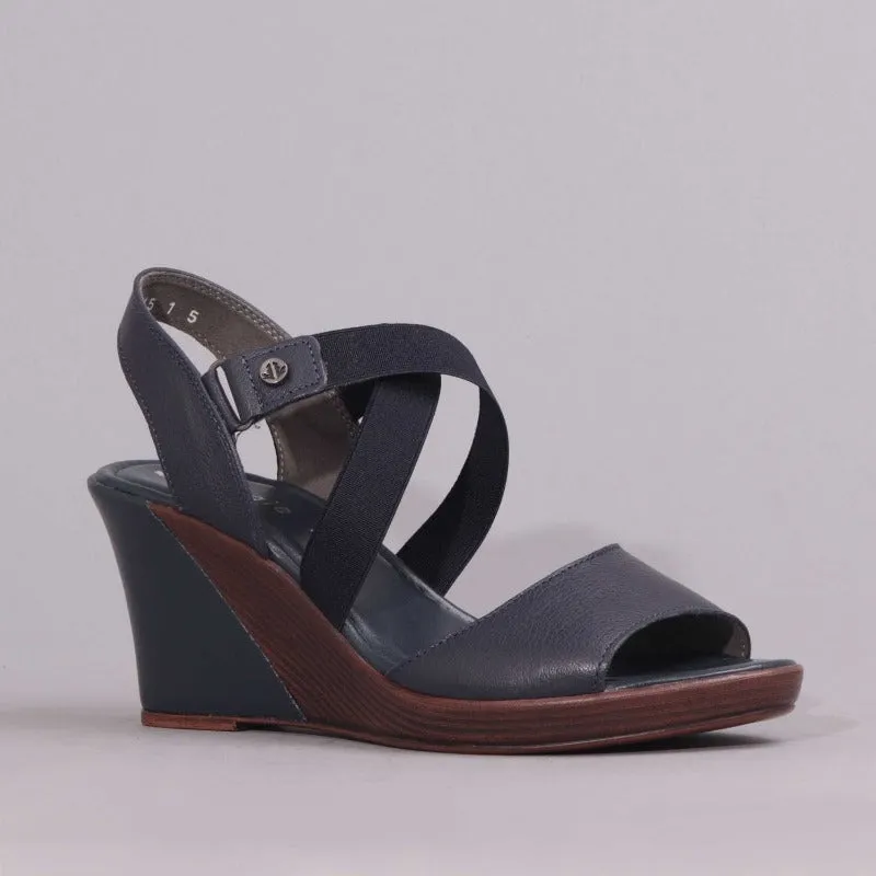 Crossover Wedge Sandal in Navy - 12288