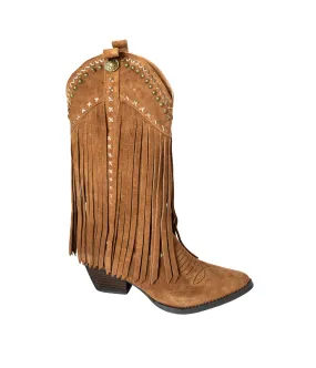 Destry Studded Fringe Boot in Tan