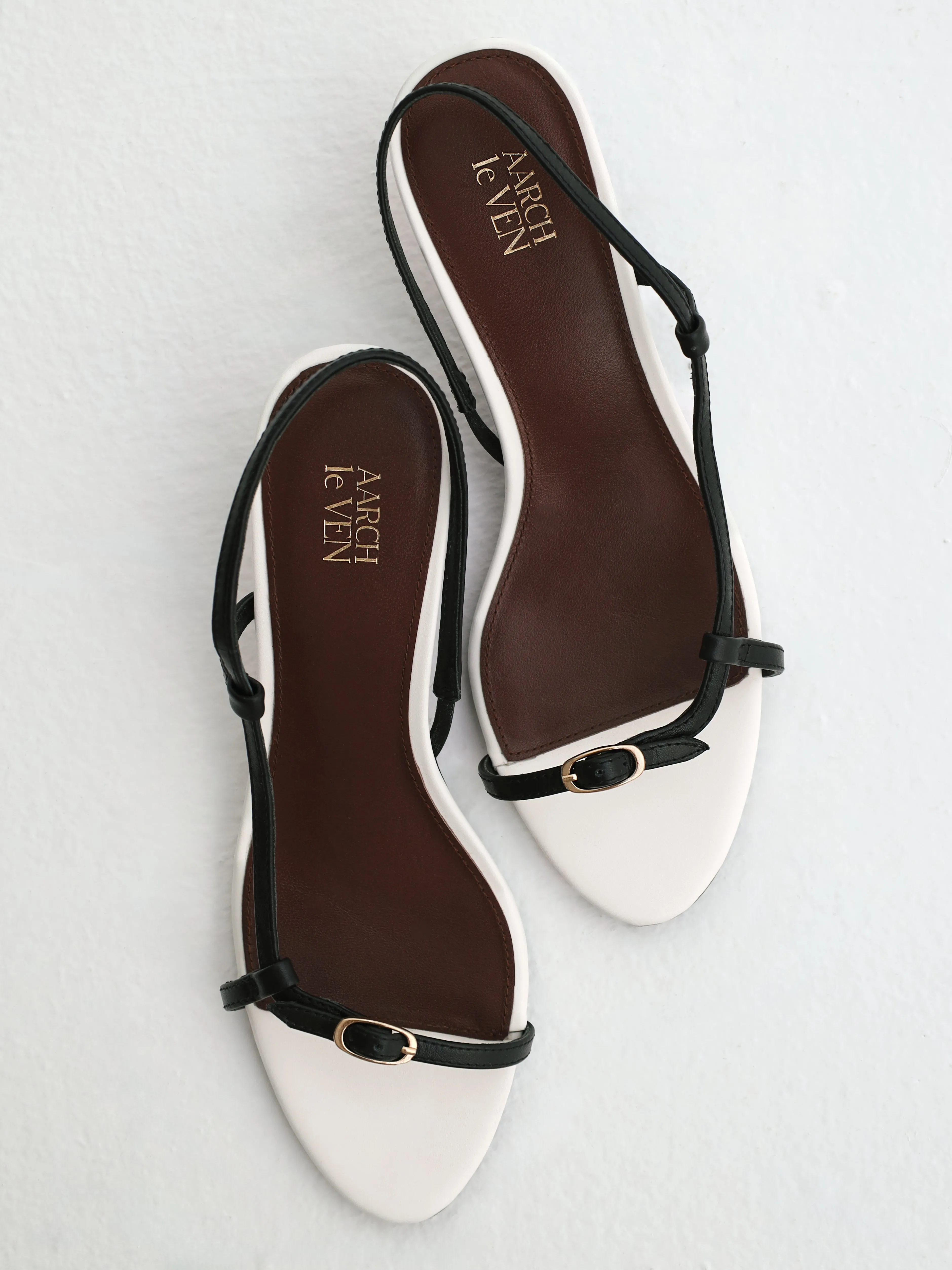 Elena Strappy Contrast Leather Sandal | Black & White