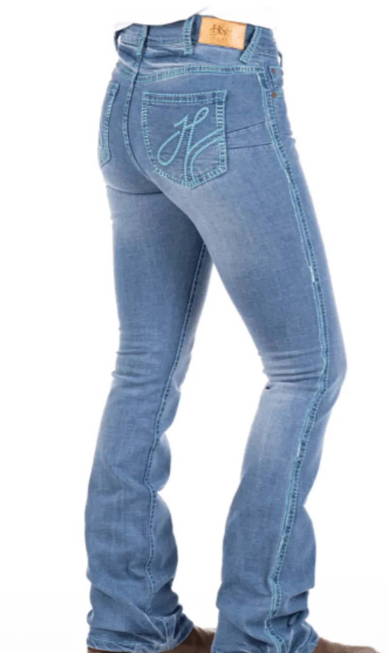 Hitchley & Harrow Jeans Womens Ultra High Rise Florence Turquoise Stitch