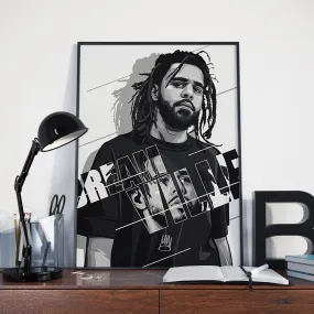 J Cole Custom Printing, Home Decor, Wall Hanging, Custom Canvas, J Cole Art, Rapper Print