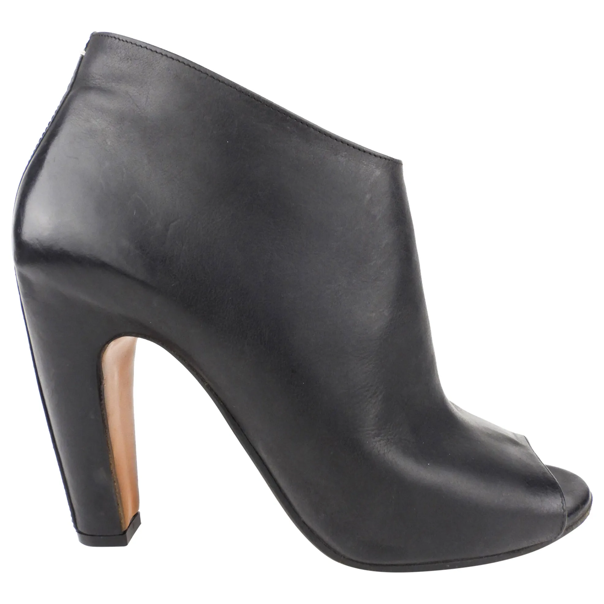 Maison Martin Margiela Black Leather Block Heel Peep Toe Ankle Boot - 40