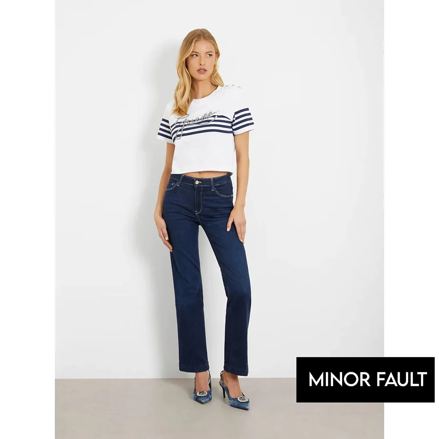 (Minor Fault) Blue Mid Rise Boot Cut Jeans