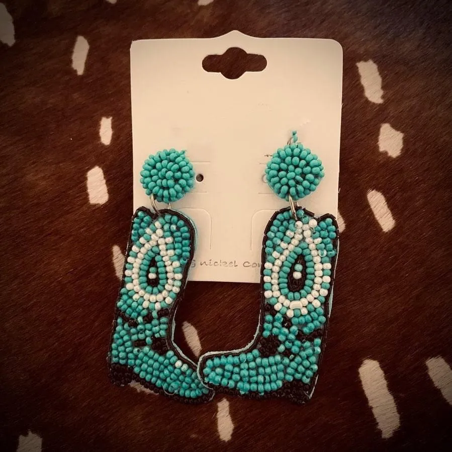 Teal Cowgirl Boot earrings