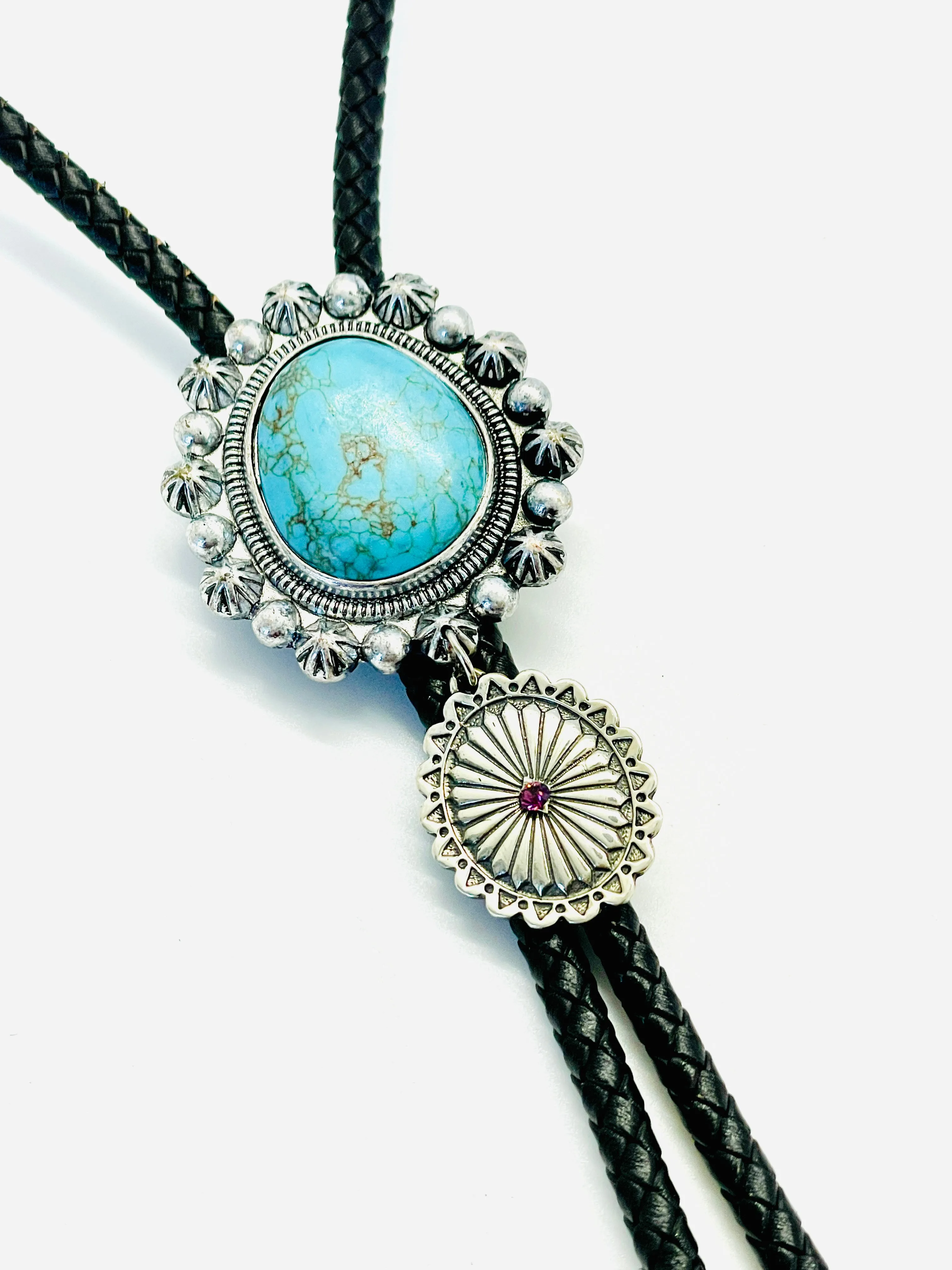 White Brass Turquoise & Concho Bolo