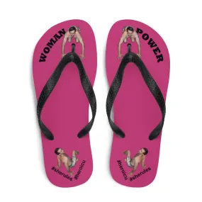 Woman Power Fabric Top Flip Flop Sandal Has Men Bow To Your Toes Magenta Color with Black Letters (NEW 2023-04)