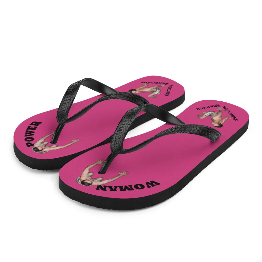 Woman Power Fabric Top Flip Flop Sandal Has Men Bow To Your Toes Magenta Color with Black Letters (NEW 2023-04)