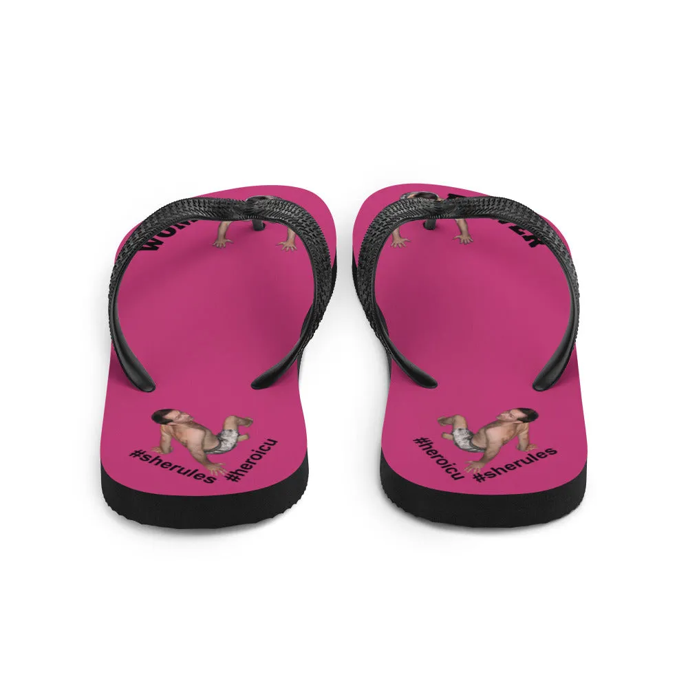 Woman Power Fabric Top Flip Flop Sandal Has Men Bow To Your Toes Magenta Color with Black Letters (NEW 2023-04)