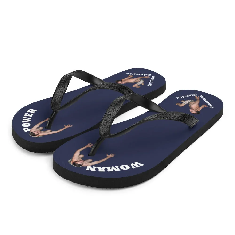 Woman Power Fabric Top Flip Flop Sandal Has Men Bow To Your Toes Midnight Blue Color with White Letters (NEW 2023-04)