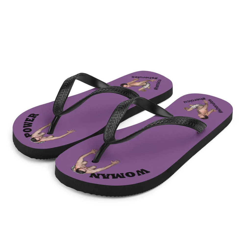 Woman Power Fabric Top Flip Flop Sandal Has Men Bow To Your Toes Purple Color with Black Letters (NEW 2023-04)