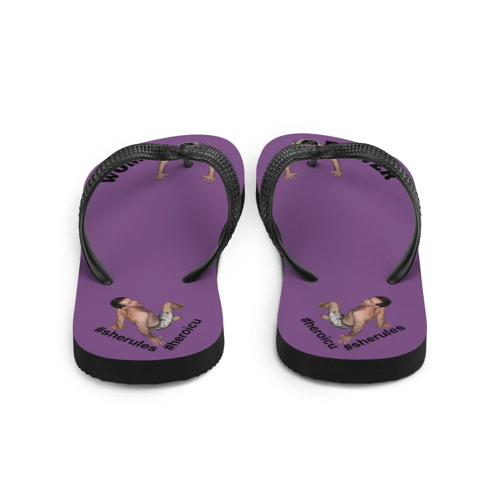 Woman Power Fabric Top Flip Flop Sandal Has Men Bow To Your Toes Purple Color with Black Letters (NEW 2023-04)