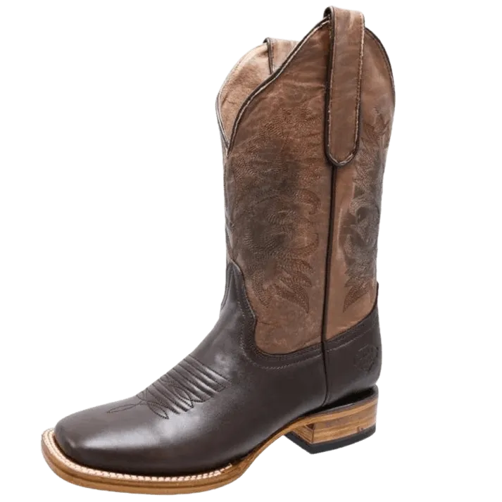 Women's Chocolate with Light Brown Leather Square Toe Rodeo Boot