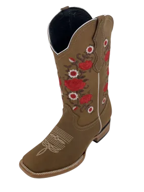 Women’s Red Rose Hazelnut Square Toe Rodeo Boot